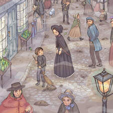 Joe the street cleaner. Single page illustration from Bleak House by Charles Dickens. © Usborne Publishing.