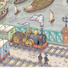 'Smoke and Fog.' A spread showing Victorian industry. From the flap book, 'See Inside London.' © Usborne Publishing.