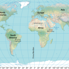 World Map showing the 5 Continents