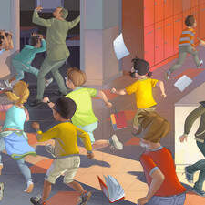 A boy pulls a lever, the alarm goes off and panic starts at high school. 