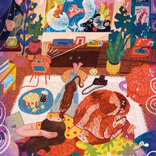 Night at home, nostalgia. Puzzle illustration for Trevell Puzzle.