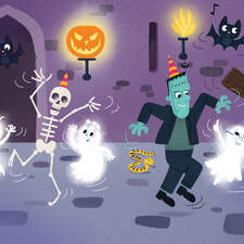 A page from The Three Silly Ghosts Gruff. Published by Scholastic 2025