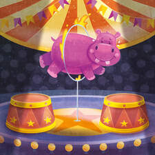 Fun hippo on a circus stage.