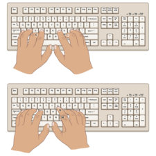 Hands on a keyboard in correct position for typing 