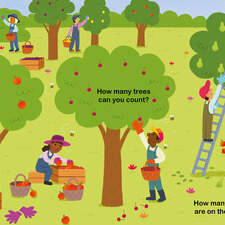 A spread from On The Farm, a Little Word Seeeker book published by Hungry Tomato 2024.