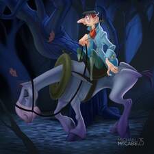 Ichabod Crane, nervously watching for the Headless Horseman.