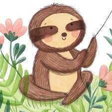 A new baby card design featuring a sloth holding a balloon
