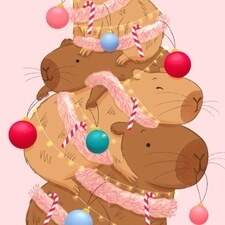 A Christmas card design featuring Capybara's dressed as a Christmas tree.