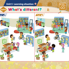 A 'spot the difference' page from Unit 5 of Macmillan Education - Sharebook Level 1. 