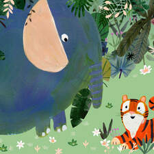 Full page spread from 'Vad Skulle en Tiger Gora?', (What would a tiger do?). Children's book, published 2022. Illustrated and written for Opal.
Published in Sweden, France and Jordan.