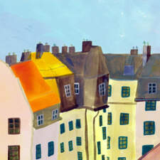 Painting of rooftops near home, Stockholm. 