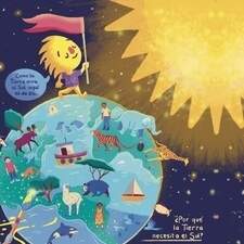 Educational illustration about Earth, space, and early curiosity. 🌍✨