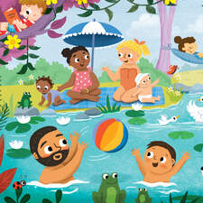Busy summer lake scene