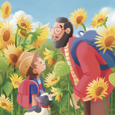 Angel Among Us — A tender moment between a father and child while exploring a field of sunflowers.